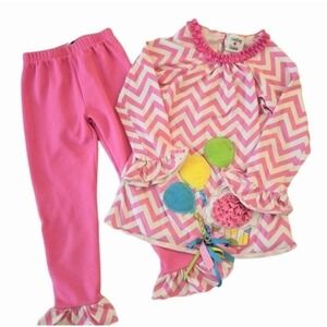 Birthday Outfit Pink Chevron Counting Daisies‎ Balloons Cupcake Set Girls 6